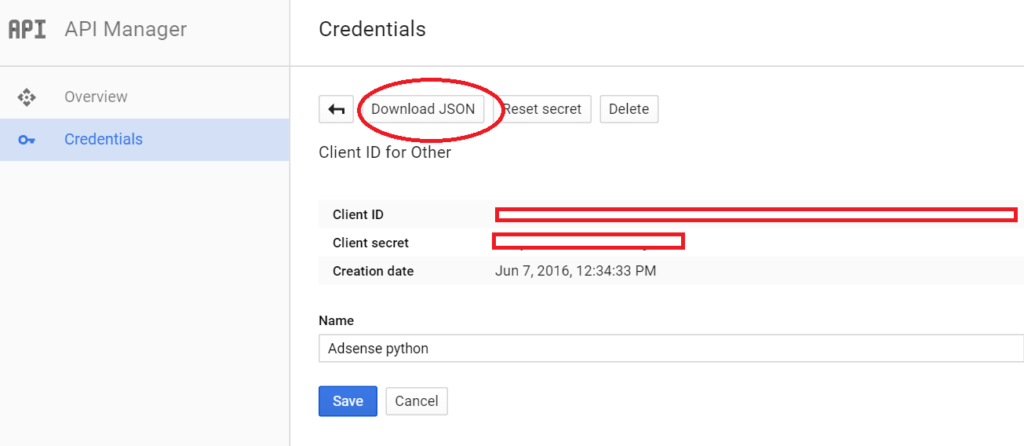 create app - download secret json