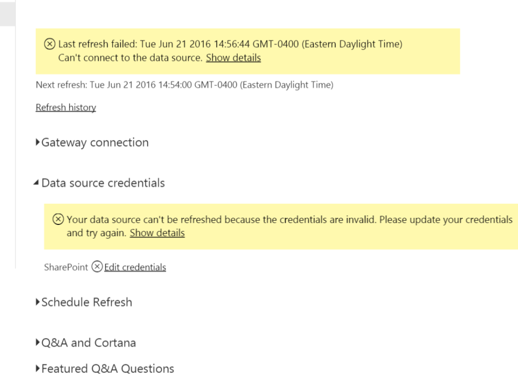 powerbi sharepoint dataset - update password-01